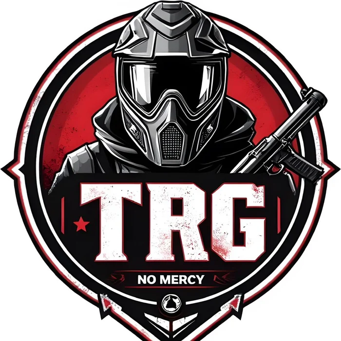 TRG-Logo mit Paintballmaske und dem Schriftzug No Mercy